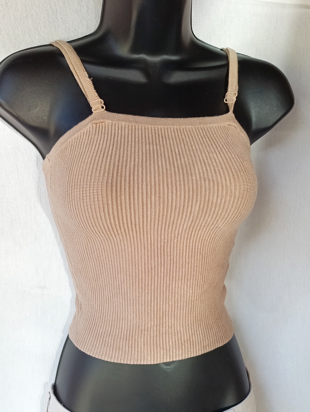 Beige Ribbed Knit Top - Women's Size Small Stretch Tank